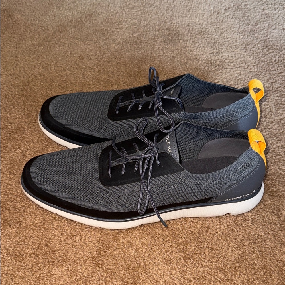 Cole Haan Men's Gray and Black Sneakers with Yellow Accents